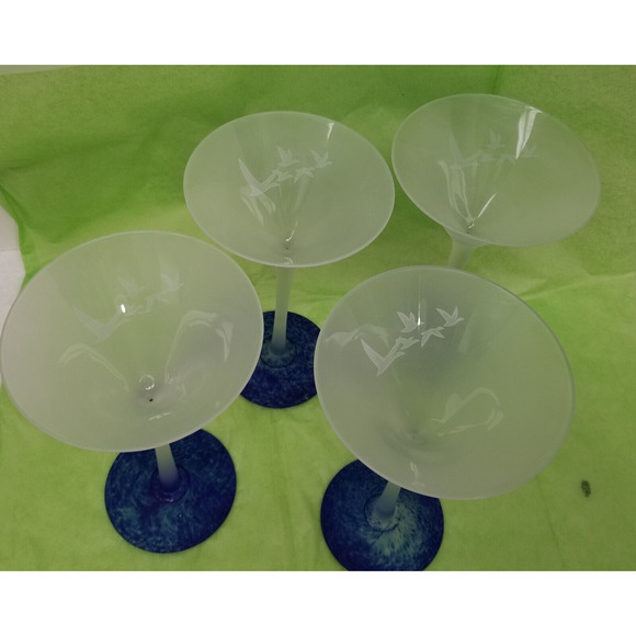 Four frosted grey geese vodka martini glasses cobalt blue bases 7.5" tall - Picture 7 of 12